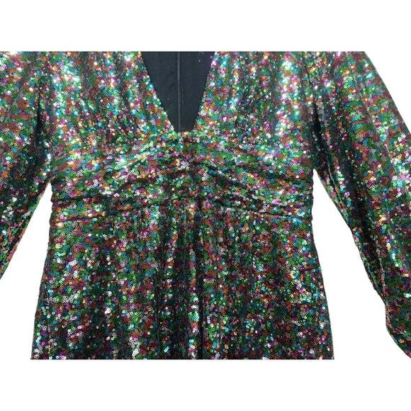 Gabrielle Union Rainbow Sequins Romper Dress Women Medium Ballon Sleeve New Year - Picture 7 of 16